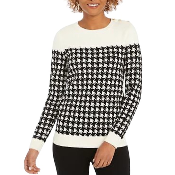 Charter Club Houndstooth Button Shoulder Sweater  Size XL petite - Picture 4 of 5